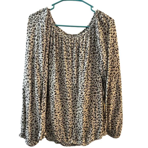Anthropologie Cascais Leopard Print Long Sleeve Off the Shoulder Blouse XL - Picture 1 of 5